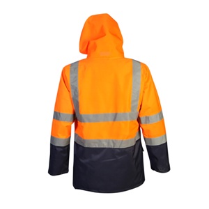 High visible orange rain jackets back